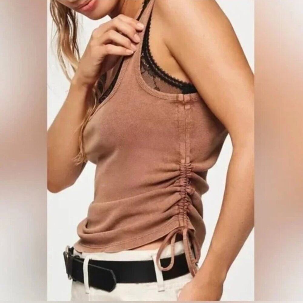 Anthropologie Pilcro Ribbed Ruched Tie Tank Size XXS